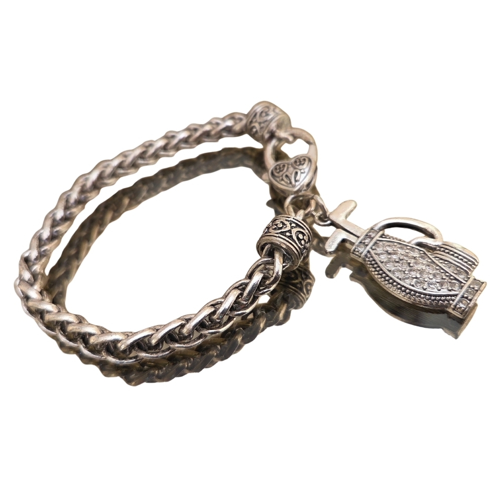 Braided Metal Golf Charm Bracelet With Rhinestones